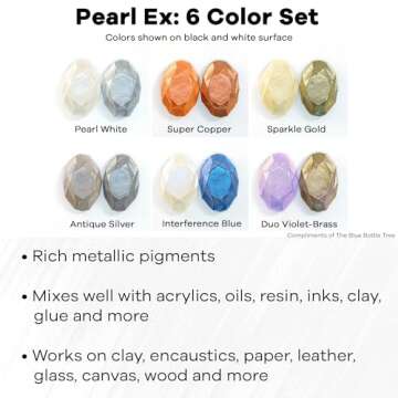 Jacquard Pearl Ex Pigment Powder 6 Color Set 0.5oz Jars - Loose Mica Powder for Epoxy Resin, Watercolors, Calligraphy Ink & Clay - Epoxy Pigment Powder - Epoxy Resin Color