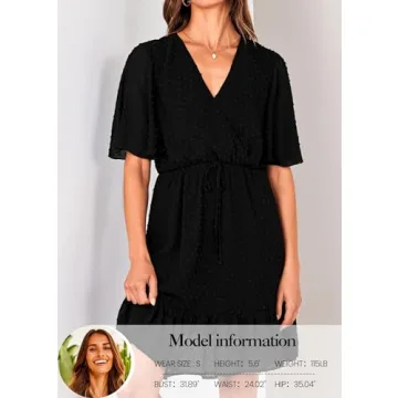 KIRUNDO Casual Summer Dress – Short Sleeve V Neck Ruffle