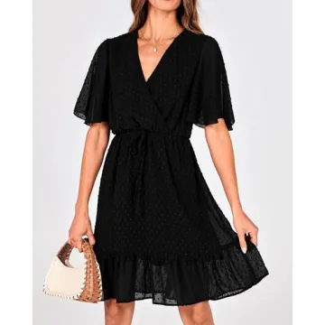 KIRUNDO Casual Summer Dress – Short Sleeve V Neck Ruffle