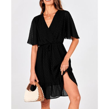 KIRUNDO Casual Summer Dress – Short Sleeve V Neck Ruffle