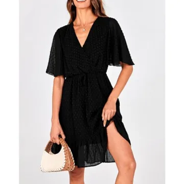 KIRUNDO Casual Summer Dress – Short Sleeve V Neck Ruffle