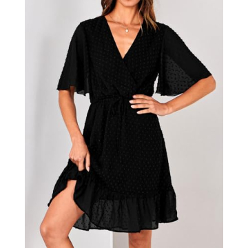 KIRUNDO Casual Summer Dress – Short Sleeve V Neck Ruffle