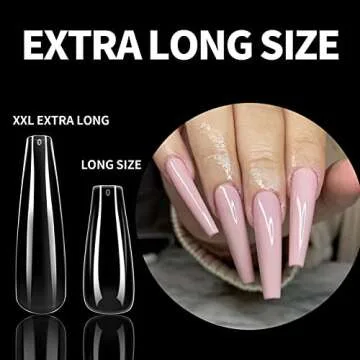 Wellquinn XXL Coffin Full Cover Nail Tips Clear Ballerina Acrylic Nail Tips 400pcs False Nails Full Coverage Coffin Shape Press on Nails for Nail Salon and DIY Nail Art at home 10 Sizes