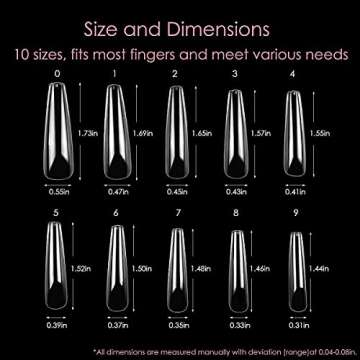 Wellquinn XXL Coffin Full Cover Nail Tips Clear Ballerina Acrylic Nail Tips 400pcs False Nails Full Coverage Coffin Shape Press on Nails for Nail Salon and DIY Nail Art at home 10 Sizes