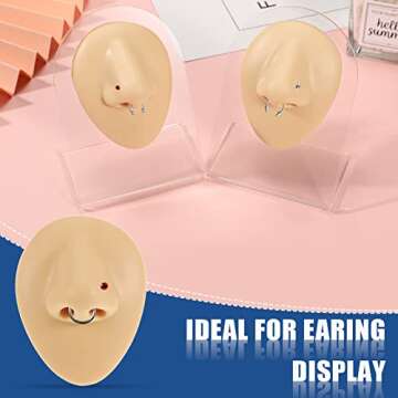 2 Pcs Flexible Silicone Nose Model Reused Soft Nose Mold Fake Nose for Earrings Jewelry Display Rubber Nose for Piercing Practice with Acrylic Stand (Skin Color, Nose Style)
