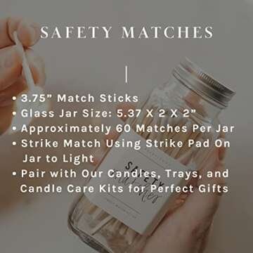 Sweet Water Decor 4" Grey Safety Matches - Glass Jar | Approx. 60 Matches | Matchsticks | Home Decor | Candle Accessories | Long Matches | Apothecary Jars for Fireplace | Housewarming Gift