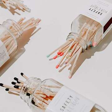 Sweet Water Decor 4" Grey Safety Matches - Glass Jar | Approx. 60 Matches | Matchsticks | Home Decor | Candle Accessories | Long Matches | Apothecary Jars for Fireplace | Housewarming Gift