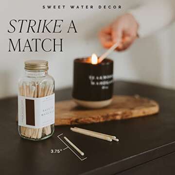 Sweet Water Decor 4" Grey Safety Matches - Glass Jar | Approx. 60 Matches | Matchsticks | Home Decor | Candle Accessories | Long Matches | Apothecary Jars for Fireplace | Housewarming Gift