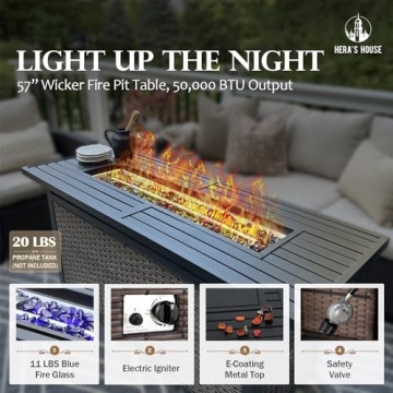 HERA'S HOUSE Patio Furniture Set with Fire Pit Table