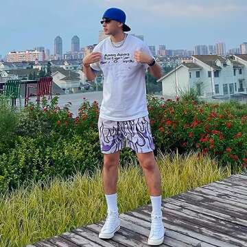 DIOTSR Mens Flame Graphic Basketball Shorts Cool Retro Running Athletic Shorts Drawstring Waist Casual Track Shorts (01 Flame-Purple,X-Small)