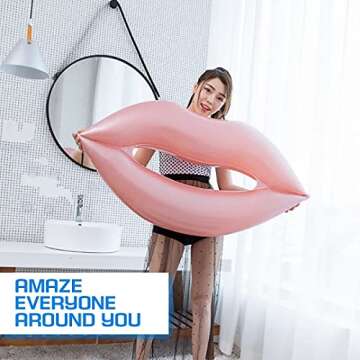 Giant Swimming Lips Pool Float – 43.3 x 31.5 Inch Giant Pink Lips Pool Float Adult Water Lounger Big Inflatable Mouth Print Row Water Toy Rest Pink