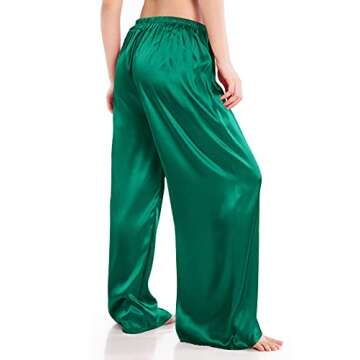 Wantschun Womens Wide Leg Pajama Pants Satin Silk Casual Loose Elastic Waist Lounge Pants Pj Bottoms...