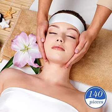 Waydress 140 Pieces Disposable Spa Facial Headbands with Convenient Closure, White Stretch Facial Headwraps Soft Skin Care Hair Band for Women Salons