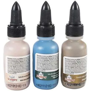 Liquid Sculpey Liquid Polymer Oven-Bake Clay, Glam Metallic Sampler Pack, Three 1 oz. bottles included, Rose Gold, Peacock Pearl and Bronze, Great for jewelry, DIY, mixed media and more!