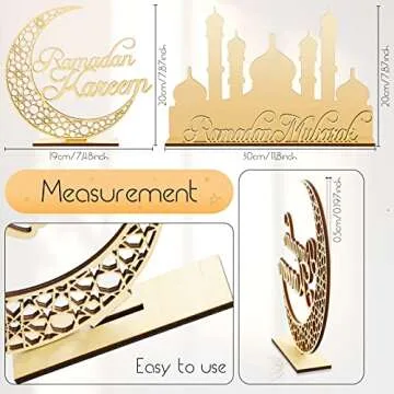 Queekay 2 Pieces Ramadan Wooden Ornaments Eid Mubarak Table Decoration Eid Mubarak Wooden Ornament for Happy Eid Mubarak Ramadan Home Room Table Decoration Craft Art