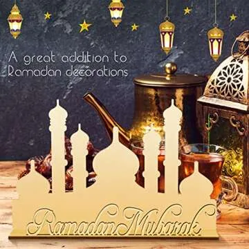 Queekay 2 Pieces Ramadan Wooden Ornaments Eid Mubarak Table Decoration Eid Mubarak Wooden Ornament for Happy Eid Mubarak Ramadan Home Room Table Decoration Craft Art