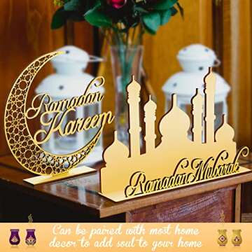 Queekay 2 Pieces Ramadan Wooden Ornaments Eid Mubarak Table Decoration Eid Mubarak Wooden Ornament for Happy Eid Mubarak Ramadan Home Room Table Decoration Craft Art