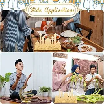 Queekay 2 Pieces Ramadan Wooden Ornaments Eid Mubarak Table Decoration Eid Mubarak Wooden Ornament for Happy Eid Mubarak Ramadan Home Room Table Decoration Craft Art