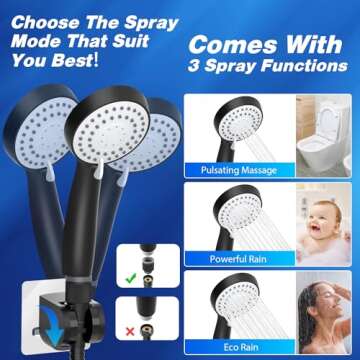 Bathroom High Pressure Hand-held Showerhead with Holder and 59 Inch Stainless Steel Hose, High Flow Hand Held and Adjustable Replacement Hand Held Showerhead Set Handheld & Rainfall Shower Head Combo