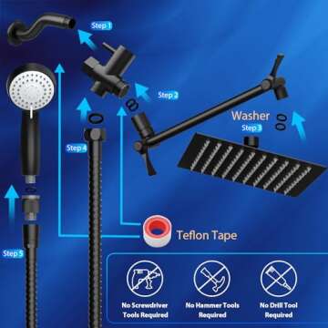 Bathroom High Pressure Hand-held Showerhead with Holder and 59 Inch Stainless Steel Hose, High Flow Hand Held and Adjustable Replacement Hand Held Showerhead Set Handheld & Rainfall Shower Head Combo