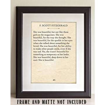 F. Scott Fitzgerald - She Was Beautiful - 11x14 Unframed Quote Book Page Print - Great Gift Under $15 for Husband, Wife, Boyfriend or Girlfriend?