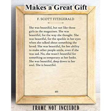 F. Scott Fitzgerald - She Was Beautiful - 11x14 Unframed Quote Book Page Print - Great Gift Under $15 for Husband, Wife, Boyfriend or Girlfriend?