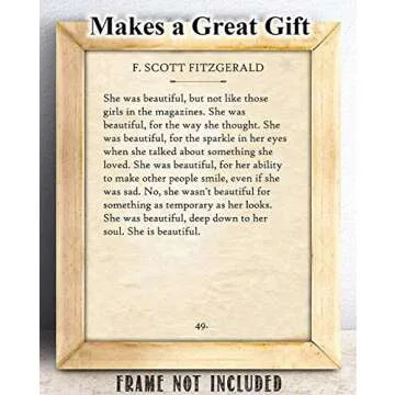 F. Scott Fitzgerald - She Was Beautiful - 11x14 Unframed Quote Book Page Print - Great Gift Under $15 for Husband, Wife, Boyfriend or Girlfriend?