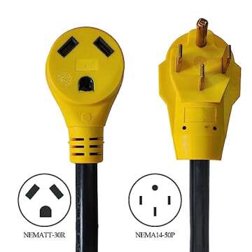 RV Power Adapter Camper Cord-50amp Male to 30amp Female,12 Inch 10/3 STW NEMA14-50P 50 Amp Male Plug...