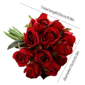 Artificial Rose Flowers 12 Heads Fake Rose Bridal Wedding Bouquet Silk Flowers for Home Decoration (...