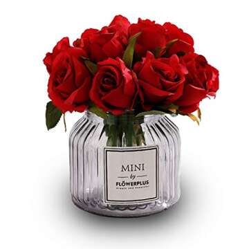 Artificial Rose Flowers 12 Heads Fake Rose Bridal Wedding Bouquet Silk Flowers for Home Decoration (Red)