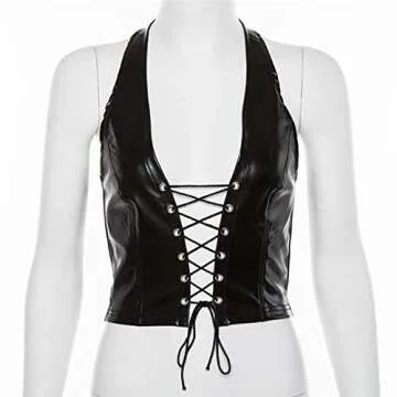 FlyCC Women’s Adjustable PU Leather Bustier Crop Top