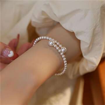 Pearl Bracelets for Women Trendy Stuff Dainty Gold Pearl Bracelet for Women Pearl Beaded Bracelets Stretch Stackable Bracelets Bridesmaid Jewelry Gifts