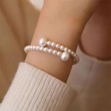 Pearl Bracelets for Women Trendy Stuff Dainty Gold Pearl Bracelet for Women Pearl Beaded Bracelets Stretch Stackable Bracelets Bridesmaid Jewelry Gifts