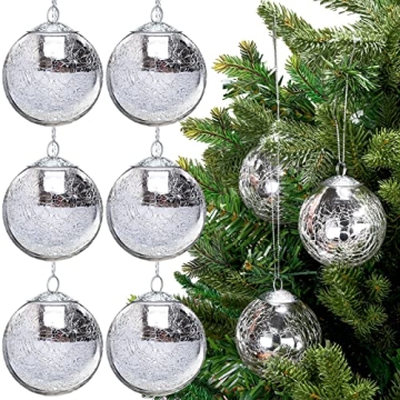 Funtery 12 Pcs Christmas Glass Ball Ornaments 2.4 in Crackle Mercury Glass Ball Vintage Ball Glass C...