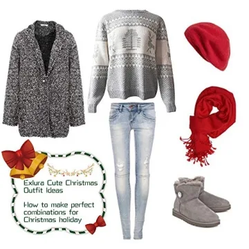 Comfy EXLURA Patterns Reindeer Ugly Christmas Sweater Grey