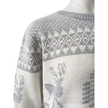 Comfy EXLURA Patterns Reindeer Ugly Christmas Sweater Grey
