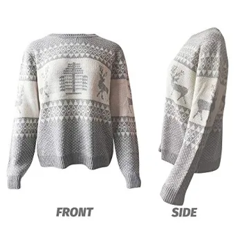 Comfy EXLURA Patterns Reindeer Ugly Christmas Sweater Grey