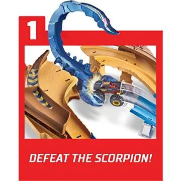 Hot Wheels Monster Trucks Scorpion Sting Raceway Track Set with 1 Toy Truck & 1 Car in 1:64 Scale, Boosted Race Track