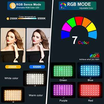 QEUOOIY 2 Packs RGB LED Video Light with Adjustable Tripod Stand/White Filters, Dimmable 2500-6500K ...