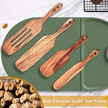 SXY 4PCS Spurtles Kitchen Tools Wooden Spurtles Set,100% Healthy Natural Teak Kitchen Utensil Set Heat Resistant Non Stick Wood Cookware for Salad Mixing,Cooking, Cake Making and Steak Frying
