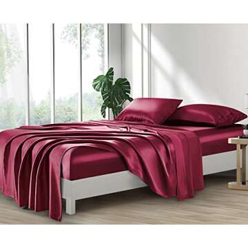 Lanest Housing Silk Satin Sheets, Full Size Satin Bed Sheet Set with Deep Pockets, Cooling Soft and Hypoallergenic Satin Sheets Full - Scarlet Red