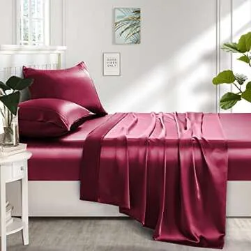 Lanest Housing Silk Satin Sheets, Full Size Satin Bed Sheet Set with Deep Pockets, Cooling Soft and Hypoallergenic Satin Sheets Full - Scarlet Red