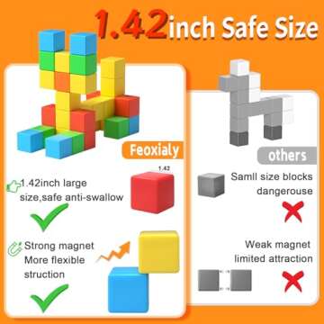 Feoxialy Magnetic Blocks,1.42 inch 32pcs Large Magnetic Building Block for Toddlers 3 4 5 6 7 8 Year...