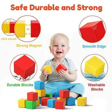 Feoxialy Magnetic Blocks,1.42 inch 32pcs Large Magnetic Building Block for Toddlers 3 4 5 6 7 8 Year Old Boys Girls Color Magnetic Cubes Learning Toys for Kids 1-3 Sensory Toys Age 4-8 Gift