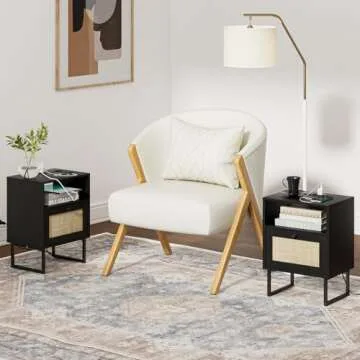 Masupu Rattan Nightstand with Charging Station for All Rooms