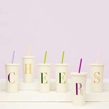 kate spade new york Insulated Initial Tumbler with Reusable Straw, 20 Ounce Acrylic Travel Cup with Lid, S (Pink)