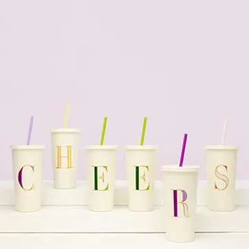 kate spade new york Insulated Initial Tumbler with Reusable Straw, 20 Ounce Acrylic Travel Cup with Lid, S (Pink)