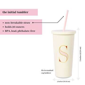 kate spade new york Insulated Initial Tumbler with Reusable Straw, 20 Ounce Acrylic Travel Cup with Lid, S (Pink)