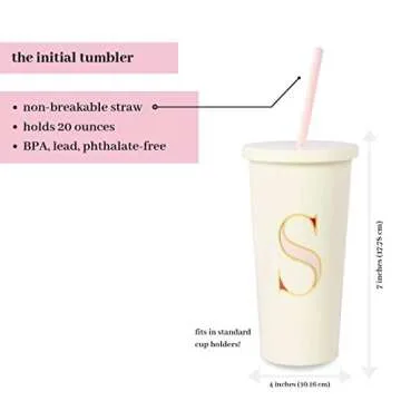 kate spade new york Insulated Initial Tumbler with Reusable Straw, 20 Ounce Acrylic Travel Cup with Lid, S (Pink)