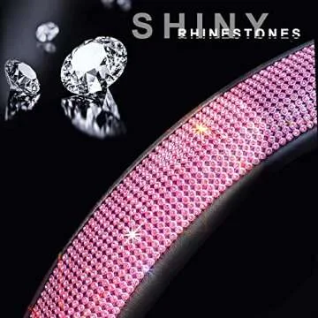 ChuLian New Diamond Leather Steering Wheel Cover with Bling Bling Crystal Rhinestones, Universal Fit 15 Inch Car Wheel Protector for Women Girls Pink Diamond